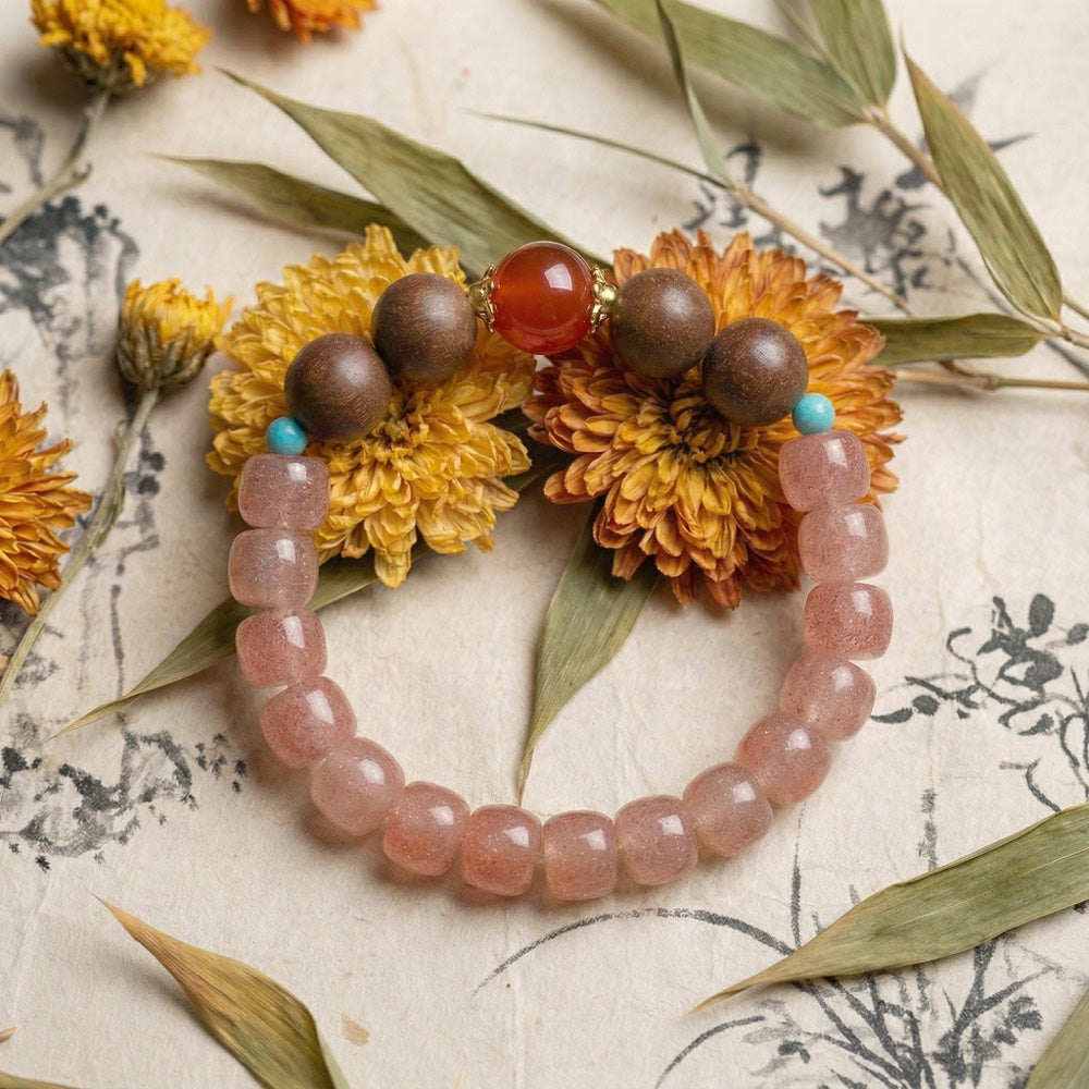 Red Peach Blossom — Attraction & Connection Bracelet - Attraction & Romance Strawberry Quartz Bracelet - Arcane Bloom