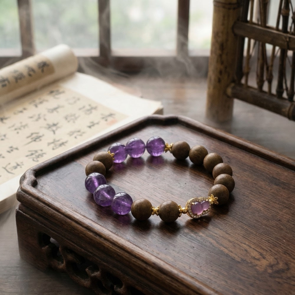 Purple Qi Rising — Career & Wisdom Bracelet - Professional Wisdom & Status Amethyst Bracelet - Arcane Bloom