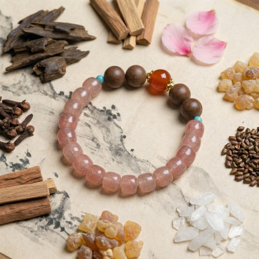 Red Peach Blossom — Attraction & Connection Bracelet - Attraction & Romance Strawberry Quartz Bracelet - Arcane Bloom