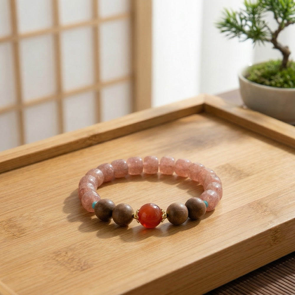 Red Peach Blossom — Attraction & Connection Bracelet - Attraction & Romance Strawberry Quartz Bracelet - Arcane Bloom